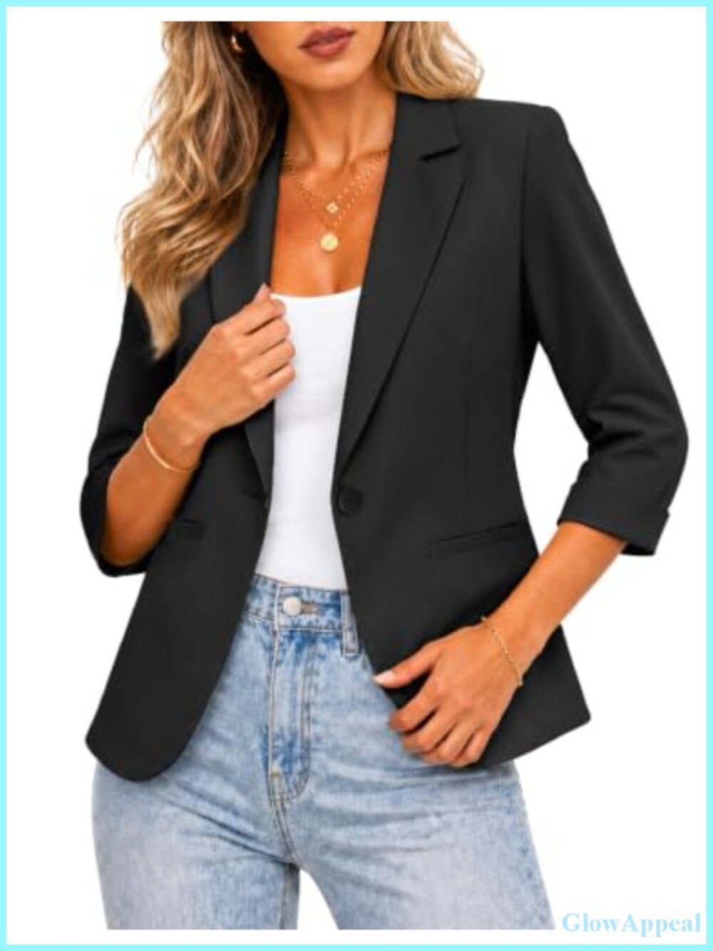 Lightweight 3/4 Sleeve Blazer Button Front Full Lining